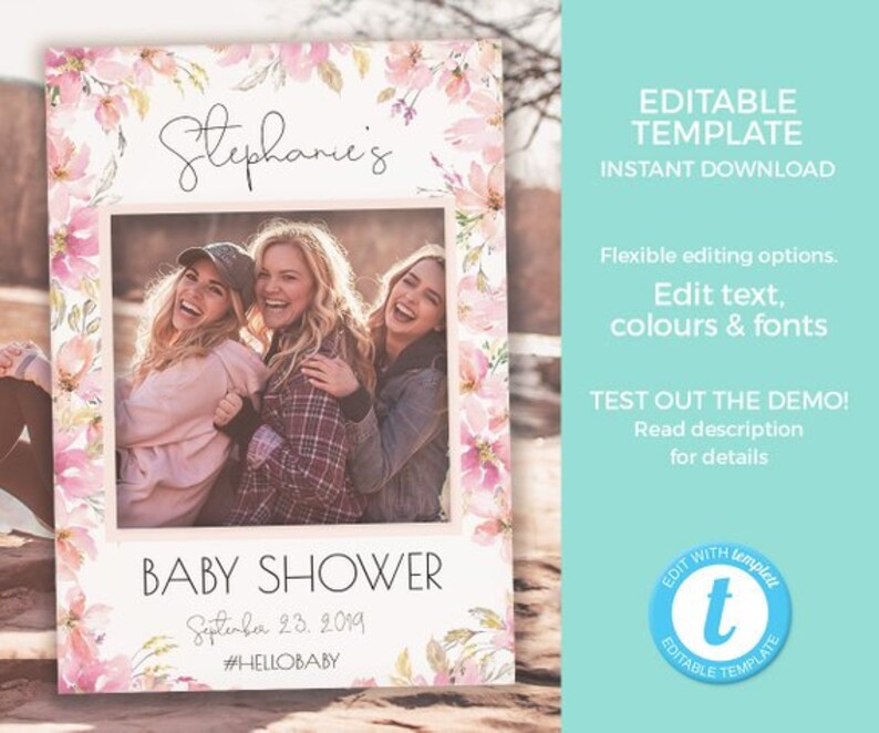 Baby Shower Photo Booth Frame EDITABLE Template Classy Pink Etsy