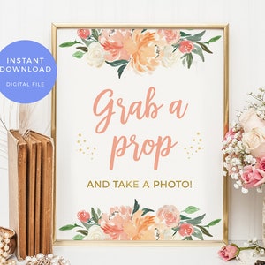 Selfie Sign PRINTABLE. Grab a Prop Sign INSTANT DOWNLOAD Photo Props ...