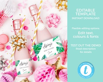 Mini Champagne Labels EDITABLE Template 3 SIZES. Printable | Etsy