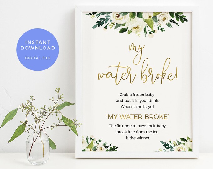 My Water Broke Game PRINTABLE, Greenery Baby Shower Games, Boy Melting ...