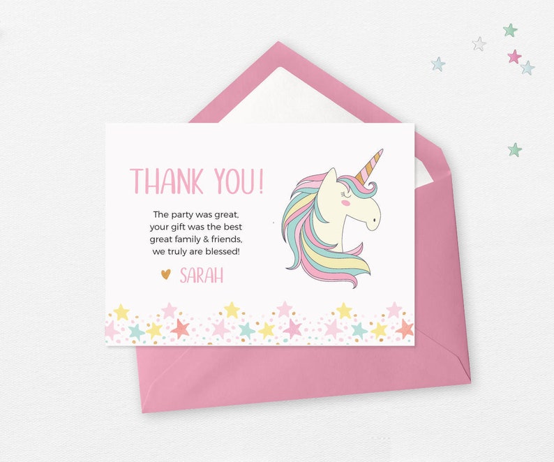 Unicorn Birthday Thank You Cards PRINTABLE Unicorn Cards - Etsy
