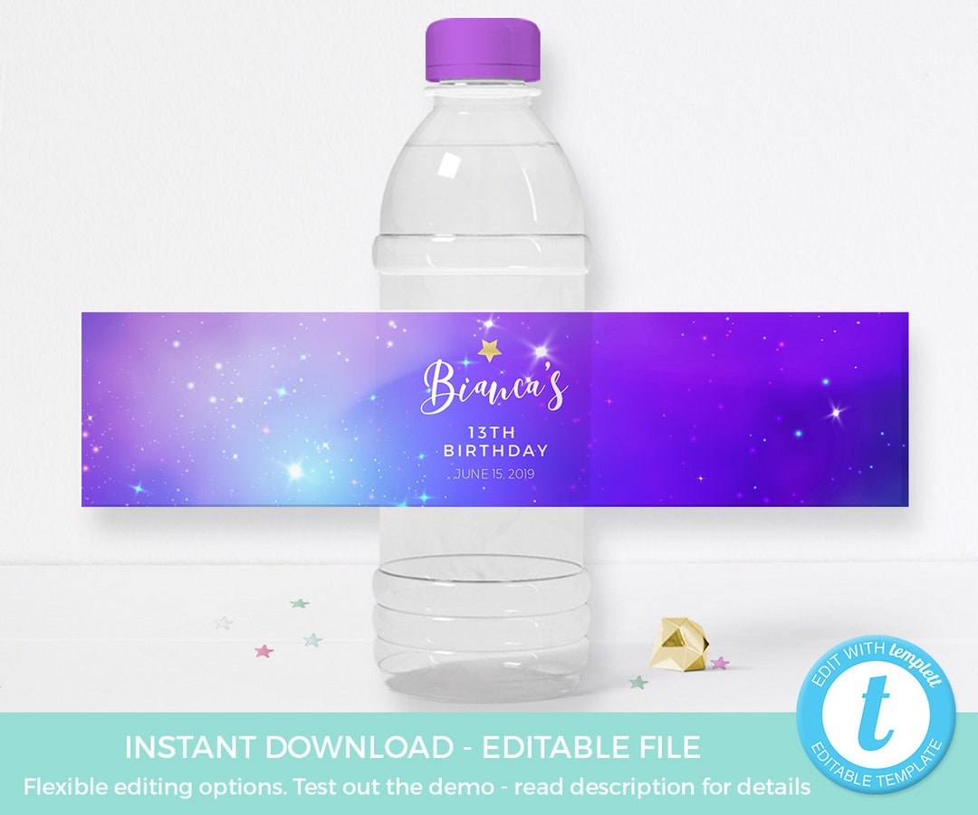 Galaxy Water Bottle Labels PRINTABLE, Galaxy Label TEMPLATE, Space ...