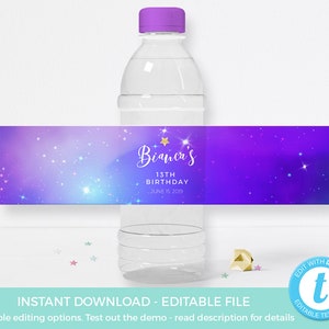 Galaxy Water Bottle Labels PRINTABLE, Galaxy Label TEMPLATE, Space ...