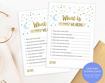 Whats mommy wearing game DOWNLOAD, Twinkle Little Star Mummy wearing card, Baby Shower Game PRINTABLE, Stars Moon Baby Shower decor mum mom