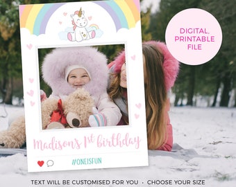 Unicorn photo booth props, PRINTABLE Baby photo props, 1st birthday Photo booth frame, social media photo frame prop, first birthday frame,