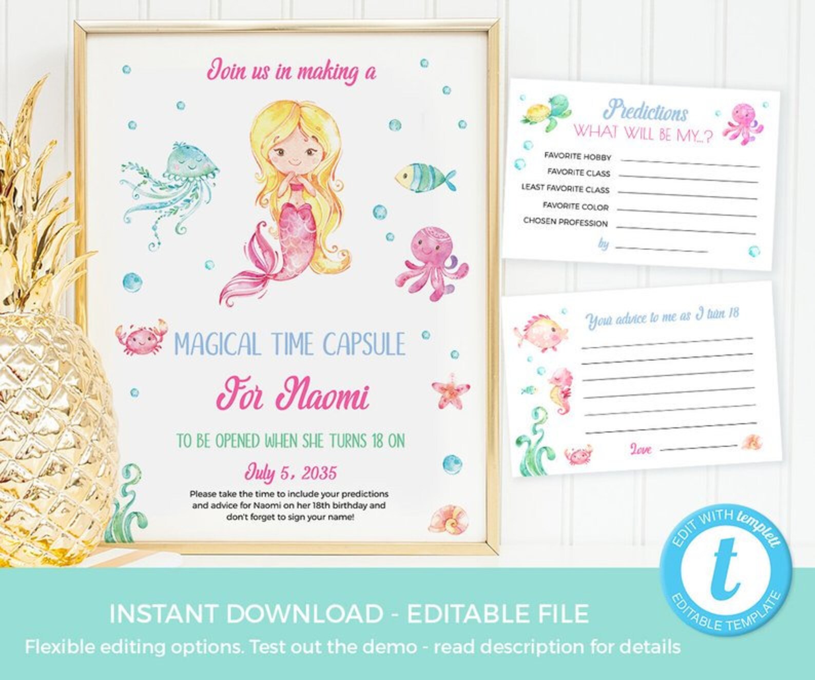 Mermaid Place Cards EDITABLE Template Mermaid Party Name - Etsy