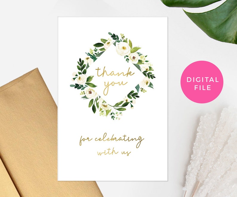 Bridal Shower Thank You Cards PRINTABLE Greenery Thank You Etsy