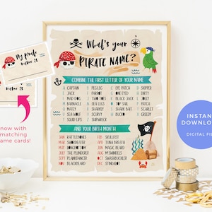 Whats your Pirate name sign, Pirate name game,  Pirate sign, Pirate party sign Pirate birthday sign Printable Pirate game Pirate decorations