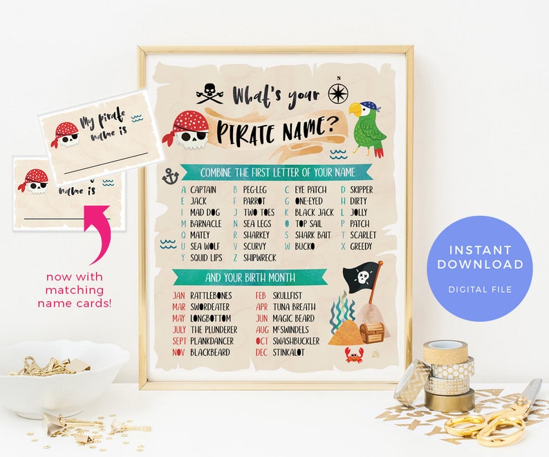 Whats your Pirate name sign, Pirate name game, Pirate sign, Pirate party sign Pirate birthday sign Printable Pirate game Pirate decorations image 1