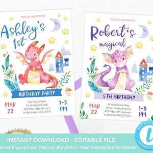 Dragon Birthday Invitations Editable Template, PRINTABLE Dragon ...
