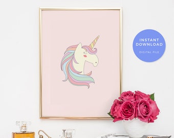 Unicorn print, unicorn art print, unicorn printable, printable unicorn print, unicorn wall art, girls room decor, unicorn party decor, baby