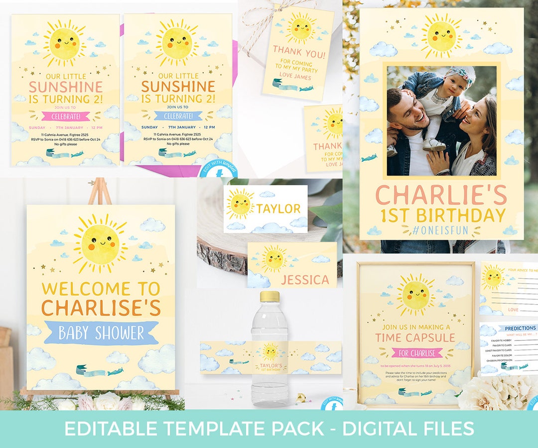 Little Sunshine Party PRINTABLE Pack, You Are My Sunshine Birthday ...