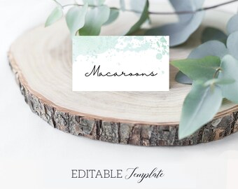 Seafoam Place cards Template, Beach theme Food Labels EDITABLE name card Printable, Baby shower label, birthday party Food tent Favor tag