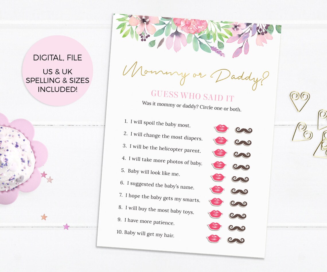 Mommy or Daddy Game Printable Floral Mummy or Daddy Baby - Etsy