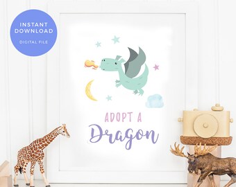 Adopt a dragon sign PRINTABLE, dragon favours sign, Baby shower party favors sign, boys birthday sign, favors sign, fairytale party, knights