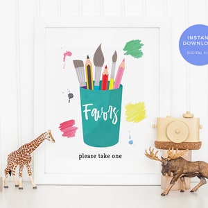 Art party favors sign, Art favors sign, Painting favors sign Birthday party favors sign Boys birthday favors sign Kids party favor sign image 1