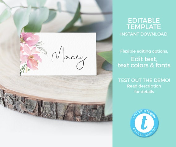 floral food labels editable table name cards printable table etsy