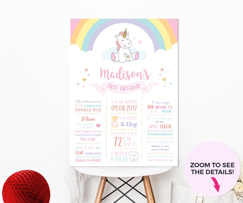 Unicorn favours sign A4, Unicorn birthday sign First birthday sign Printable favours sign, Unicorn party favours sign, 1st birthday sign pdf image 9