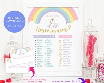 Unicorn name sign Printable, Unicorn name Games, Unicorn name poster, Whats your unicorn name sign Printable Party Game Party decor Discover