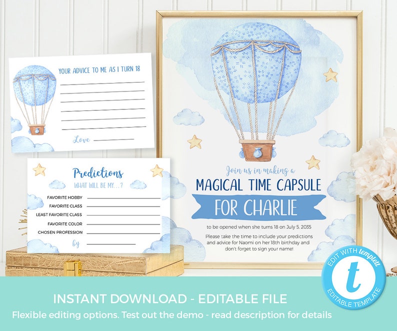 Hot Air Balloon Baby Shower Invitation TEMPLATE. EDITABLE Pink Etsy