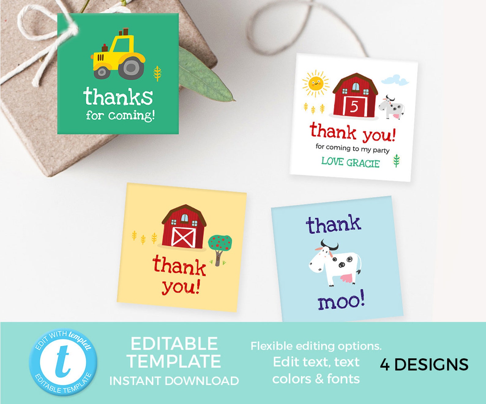 Farm Thank You Cards PRINTABLE Barnyard Thank You Cards - Etsy