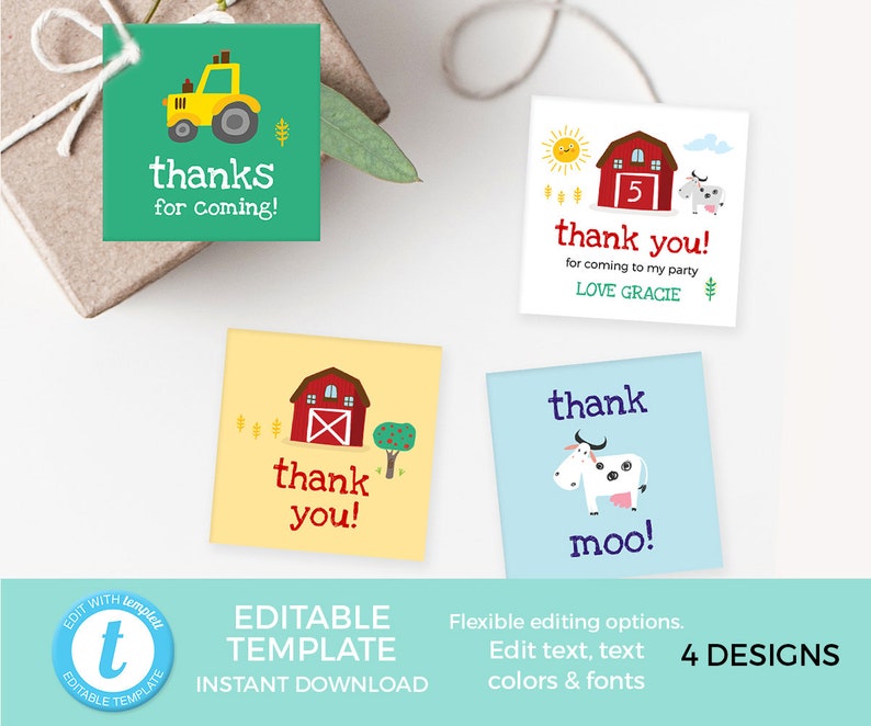 Farm Thank You Cards PRINTABLE Barnyard Thank You Cards - Etsy