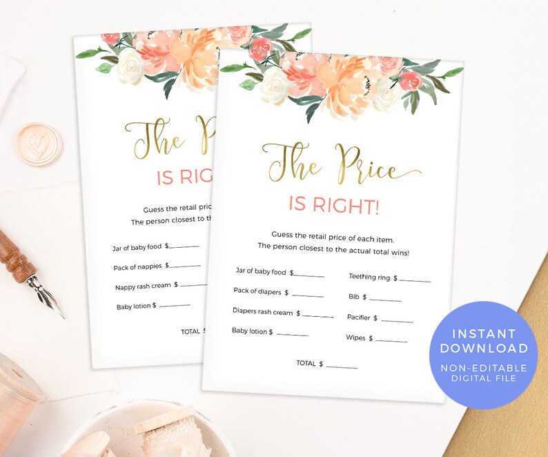 The Is Right Game Printable Uk Us Wording Baby Shower Peach Decoration Girl Instant Fl Sprinkle Decor