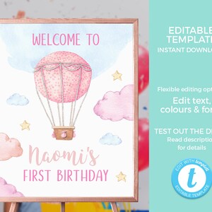 Hot air balloon Baby Shower Invitation TEMPLATE. EDITABLE Pink Christening invitation Printable Boy baby shower invite first birthday invite image 10