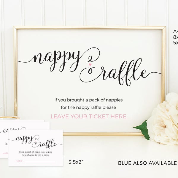 Nappy Raffle Tickets Printable, Black Modern Baby Shower Nappy Raffle Sign, Baby Shower Games, Baby Shower decorations printable Sign Cards