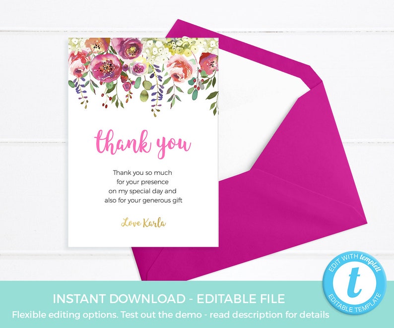 Floral Thank You Cards Template PRINTABLE Thankyou Cards Etsy