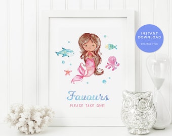 Mermaid favours sign, 1st birthday favours sign, Pool party sign, Printable Under the sea Sign, Mermaid decorations, First birthday sign pdf