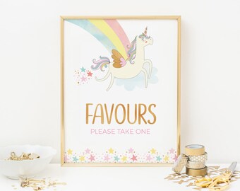 Unicorn sign, Unicorn party sign, PRINTABLE unicorn favours sign, kid birthday favours sign, Children party sign, unicorn decorations A4 pdf