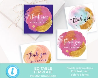 Art party Tag PRINTABLE, Spa birthday Tag TEMPLATE, Pamper baby shower thank you tag EDITABLE Makeup party favor tag favour sleepover gift