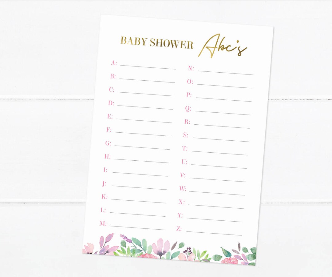 Baby Shower Abc Printable, Baby Abc Shower Game, Floral Baby Shower ...