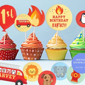 Fire Truck Tags &amp; Toppers Set EDITABLE Template, Fire Engine Labels ...