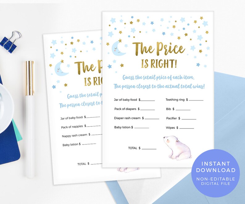 The Price Is Right Game Printable Uk Us Stars Baby Shower Game Twinkle Twinkle Party Decor Baby Instant Download Moon Baby Sprinkle Game
