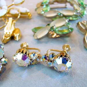 Lot of Vintage Opaque Camphor Glass Rhinestone Pin Brooch Earring Sets image 5