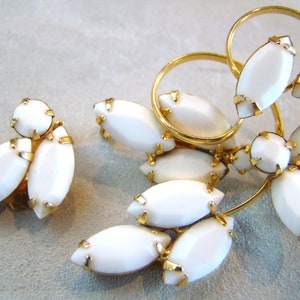 Lot of Vintage Opaque Camphor Glass Rhinestone Pin Brooch Earring Sets image 9