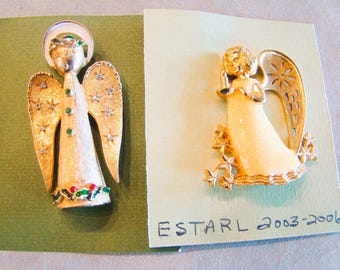 Coppia di spille natalizie ESTARL ART a forma di angelo