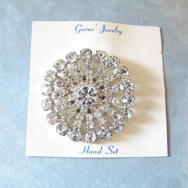 STUNNING Vintage Signed GARNE Clear Rhinestone Pin Brooch in Original Packaging