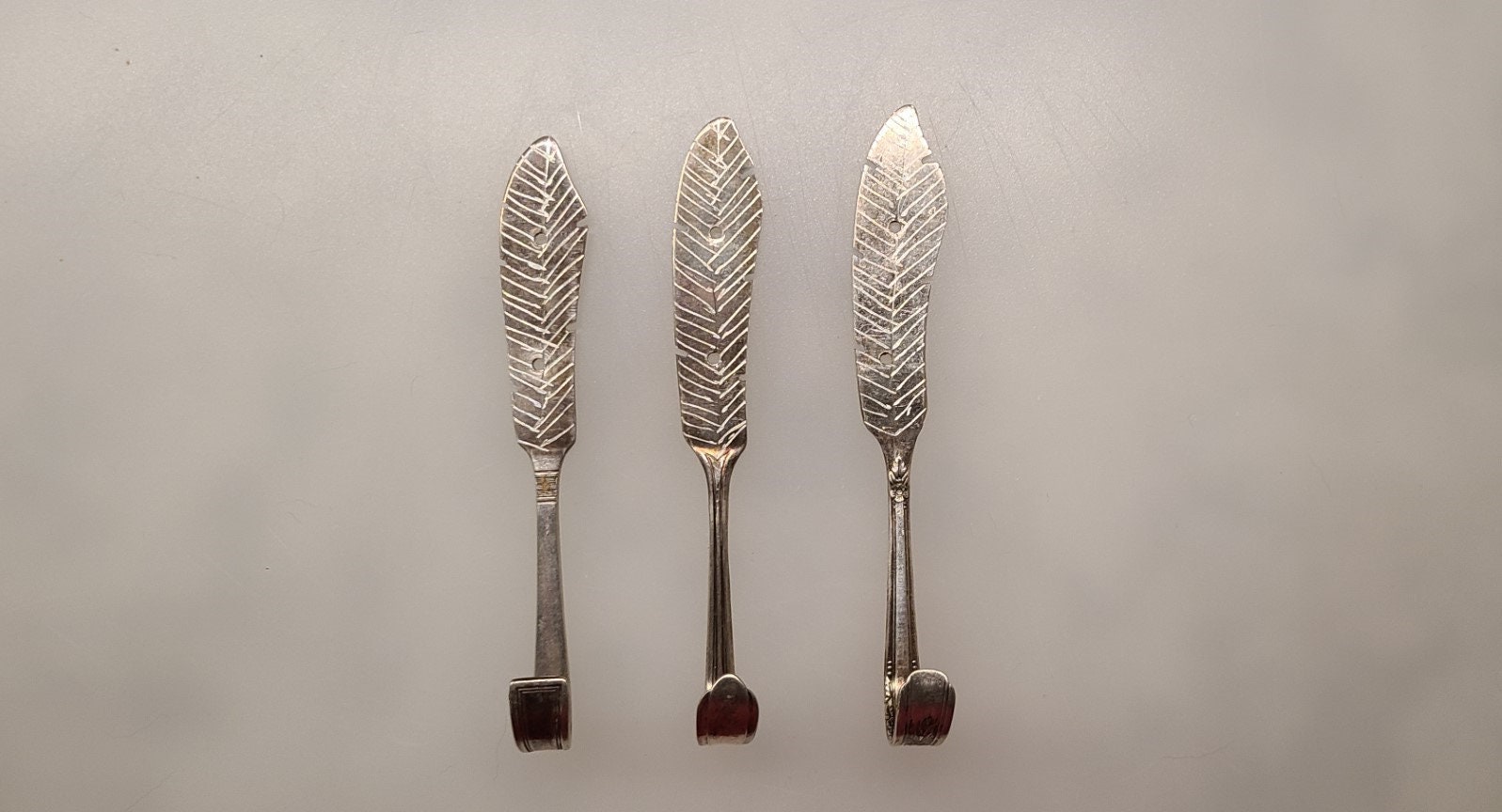 Set of 3 Vintage Silverware Feather Coat Hook Vintage Silverware