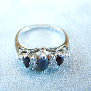 Vintage Sterling Silver Sapphire blue and Clear Stone Ring Size 6.5
