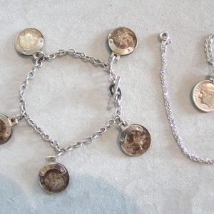 Vintage 1944 Mercury Dime & 1960s Roosevelt Dime Charm Bracelet 1986 Necklace
