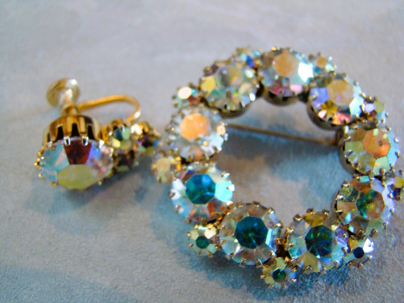 Lot of Vintage Opaque Camphor Glass Rhinestone Pin Brooch Earring Sets image 10