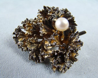 real gold-plated rose branch stunning Flora Danica style bold amazing detail Striking gold-plated rose flower brooch with three leaves