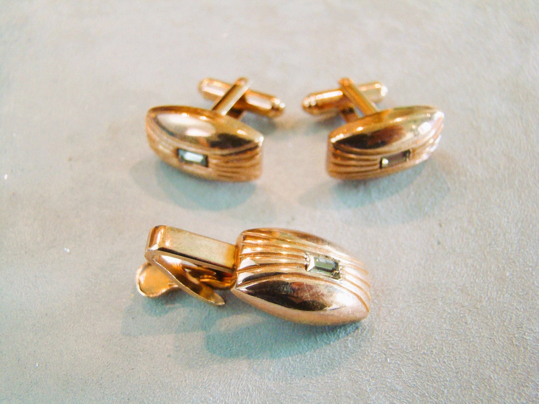 Boutons De Manchette Et Clip De Cravate Hickok Vintage Couleur Or - Lot élégant Et Rétro Pour Homme