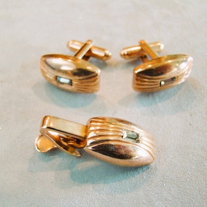 Vintage HICKOK Gold Tone Art Deco Cufflinks and Tie Clip Tie Bar