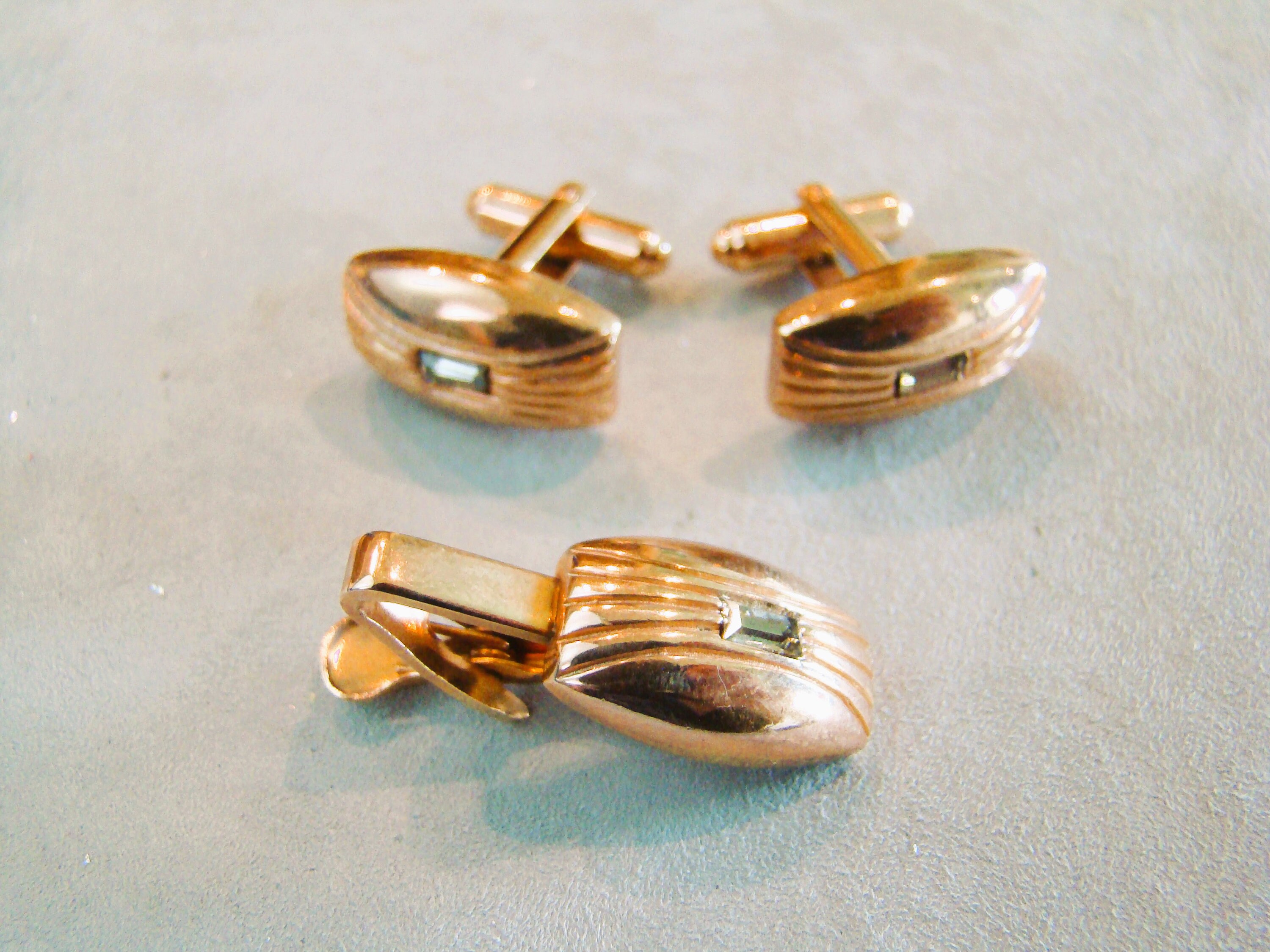 Boutons De Manchette Vintage Art Déco Hickok USA - Or Et Rouge - Occasion Bon état
