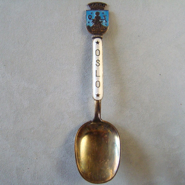 Rare Sterling Silver and Gilt Norne Enamel Spoon Oslo by Aksel Holmsen 23grams