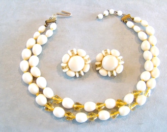 Vintage Made in West Germany Glass Bead 2 strand Choker Necklace Earring Set